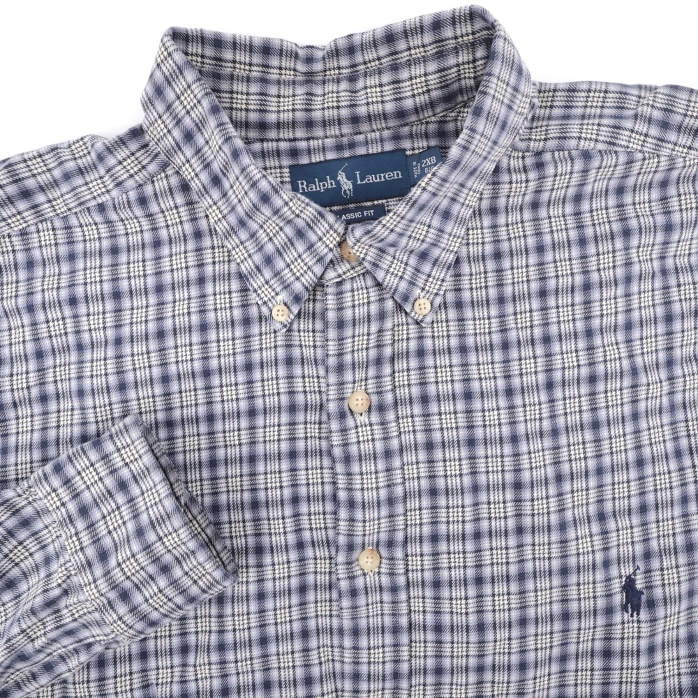 Polo Ralph Lauren Plaid Button Down Blue Long Sleeve Shirt Mens 2XB Big Classic